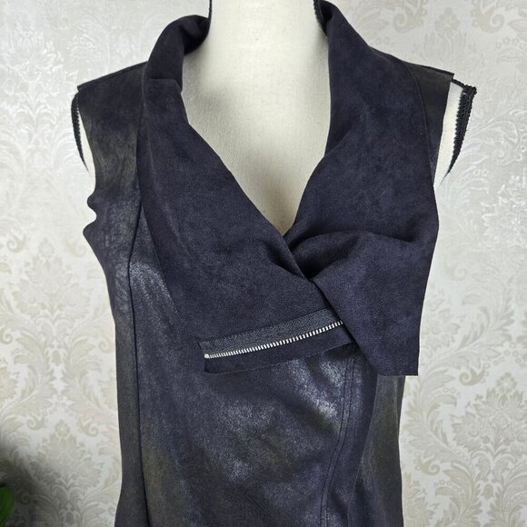 Calvin Klein Size Medium Black Metallic Long Line Vest Asymmetic Zip Sleeveless - Picture 2 of 15